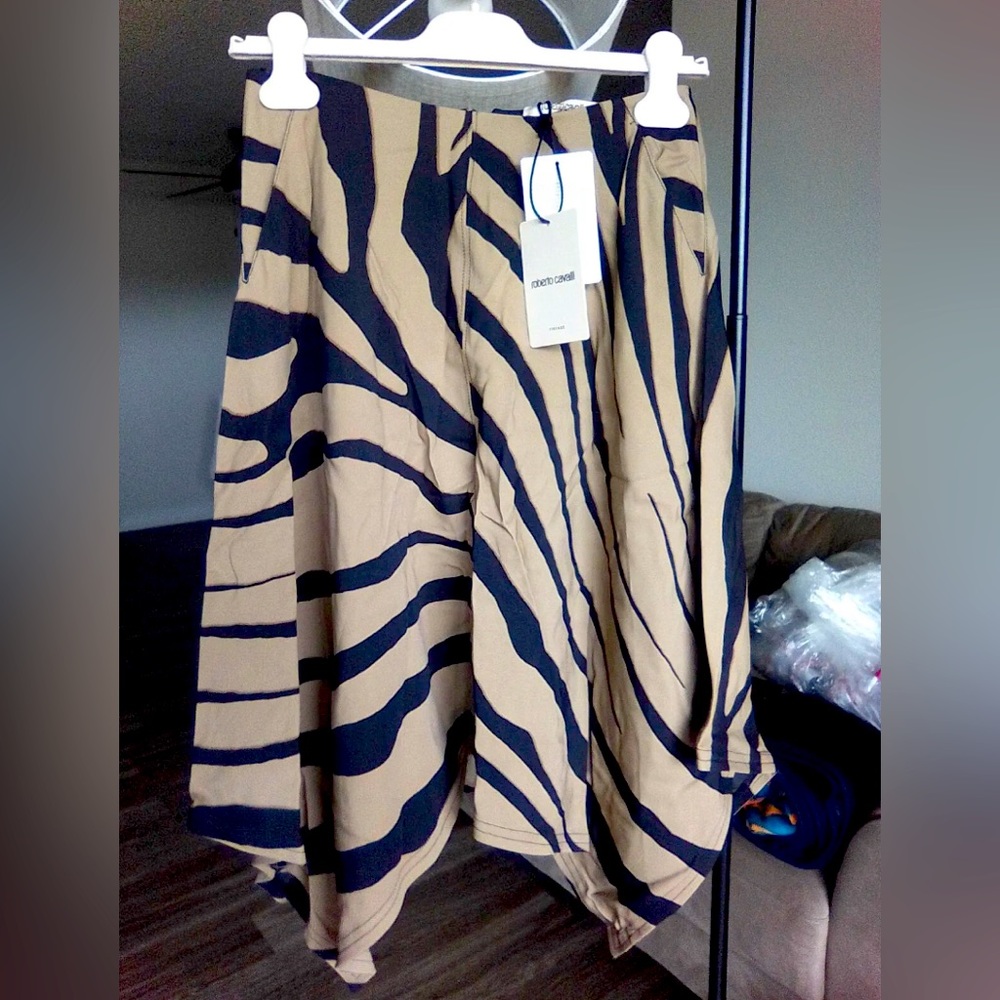 Roberto Cavalli Asymmetric Skirt Pockets Size IT/42 US/M Zebra Print